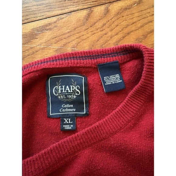 Ralph Lauren Chaps Sweater Mens XL Red Cashmere Pullover Sweatshirt Grandpa Core - Picture 3 of 7